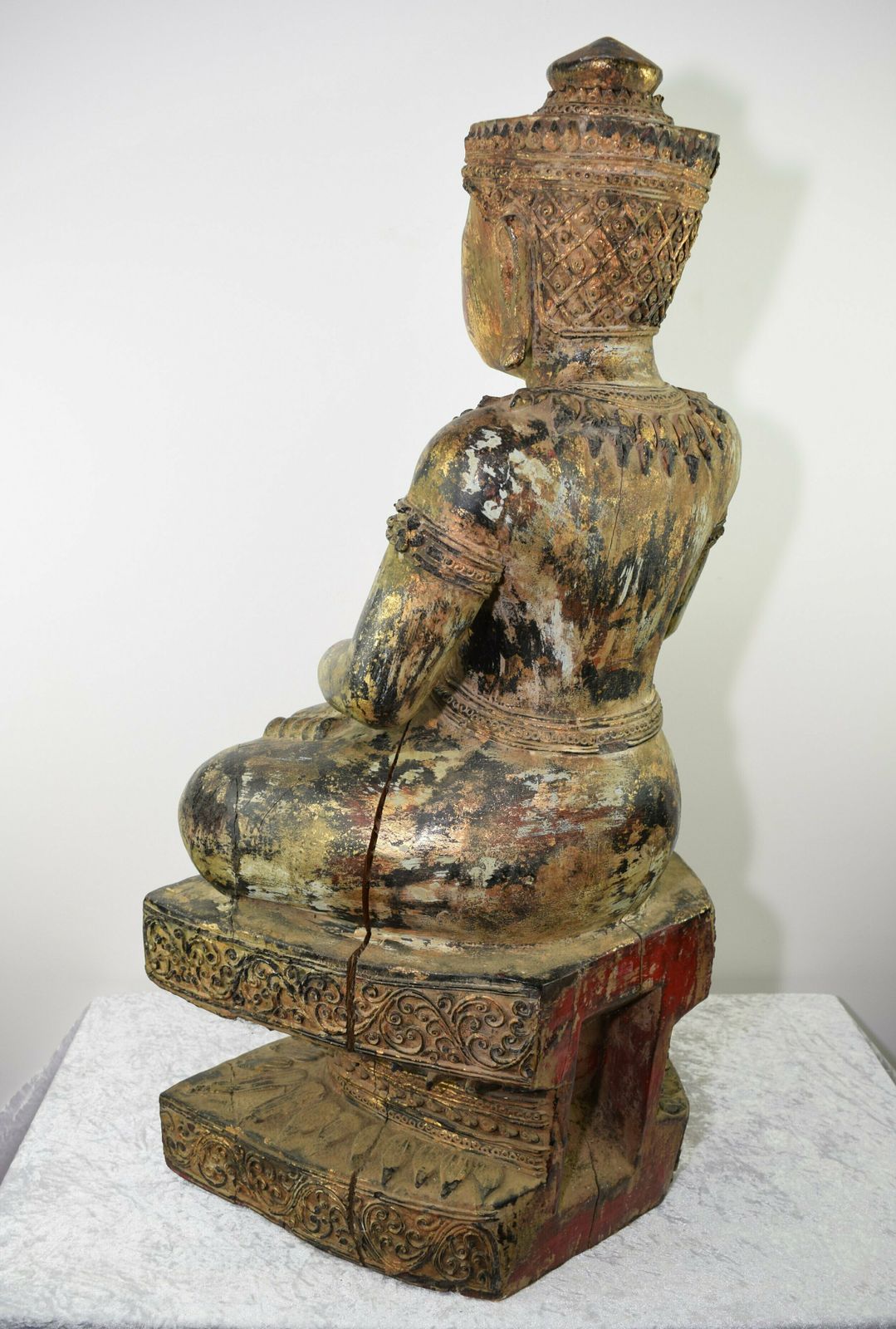 photo for sale Large Antique Wooden Burmese Buddha Statue
