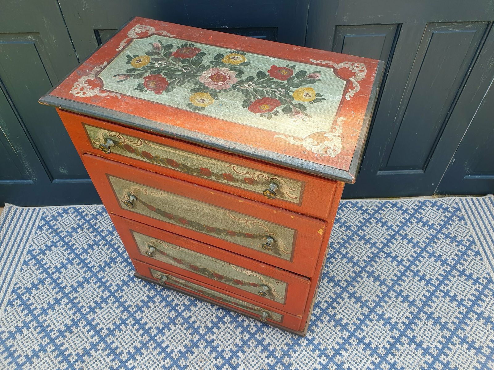 German Antique Polychrome Painted Chest Of Drawers photo for sale