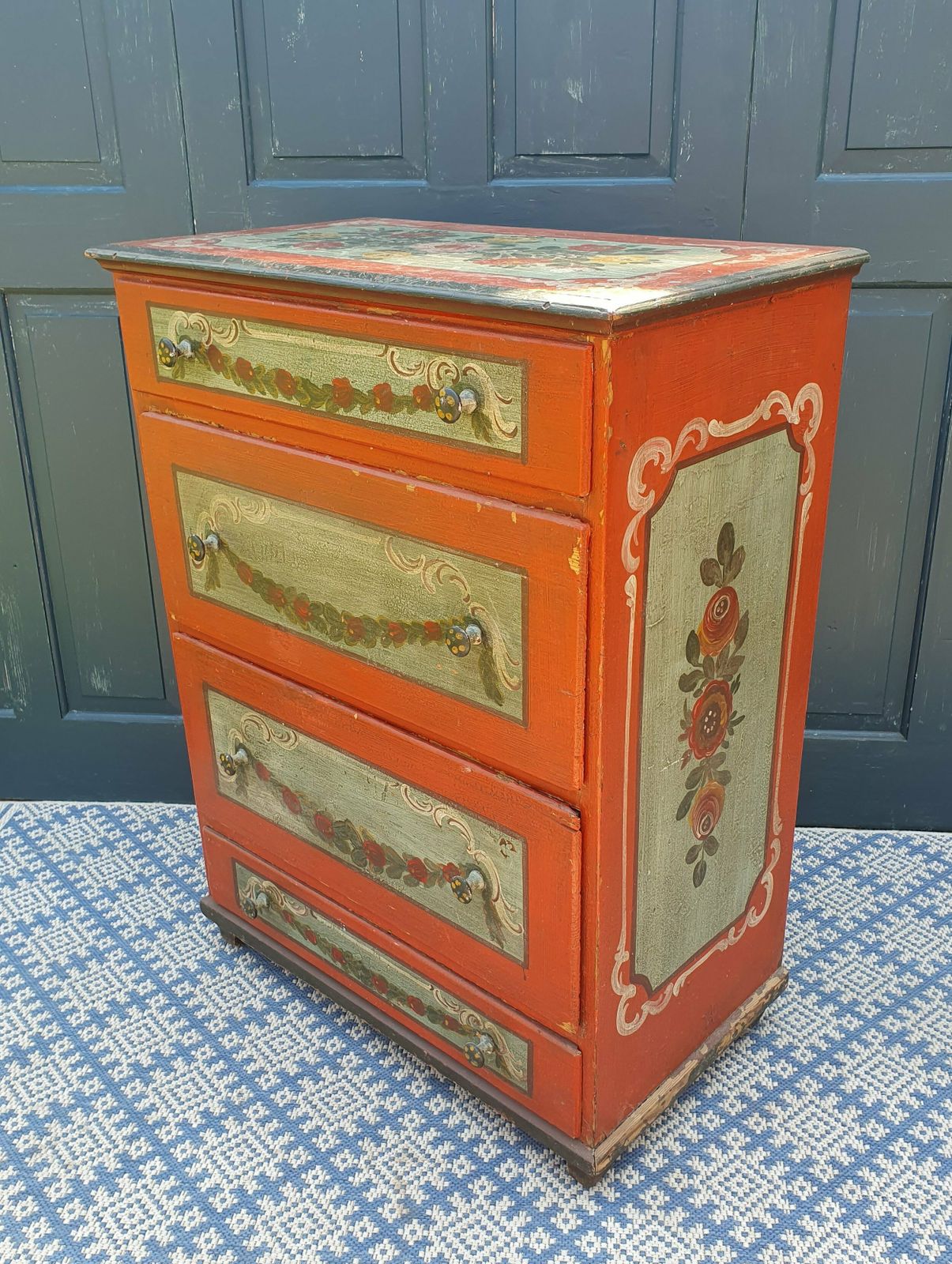 German Antique Polychrome Painted Chest Of Drawers photo Furniture
