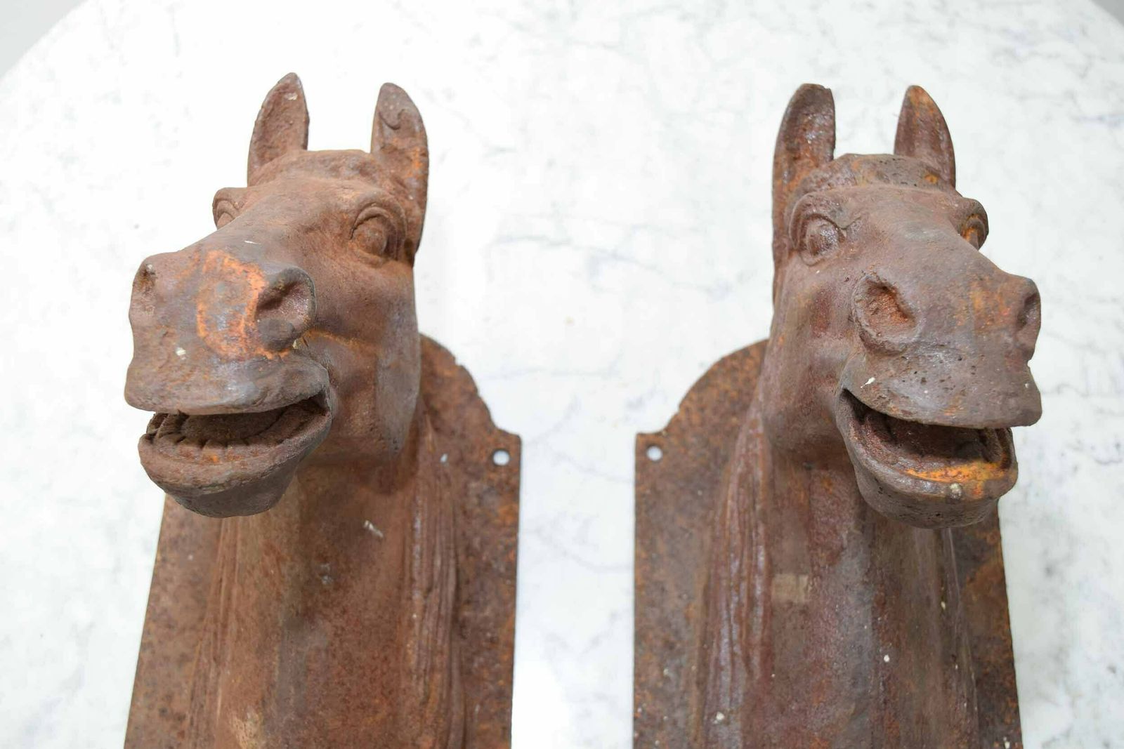 Pair Of Antique French Wall Mounted Cast Iron Horse Heads photo 1350.0