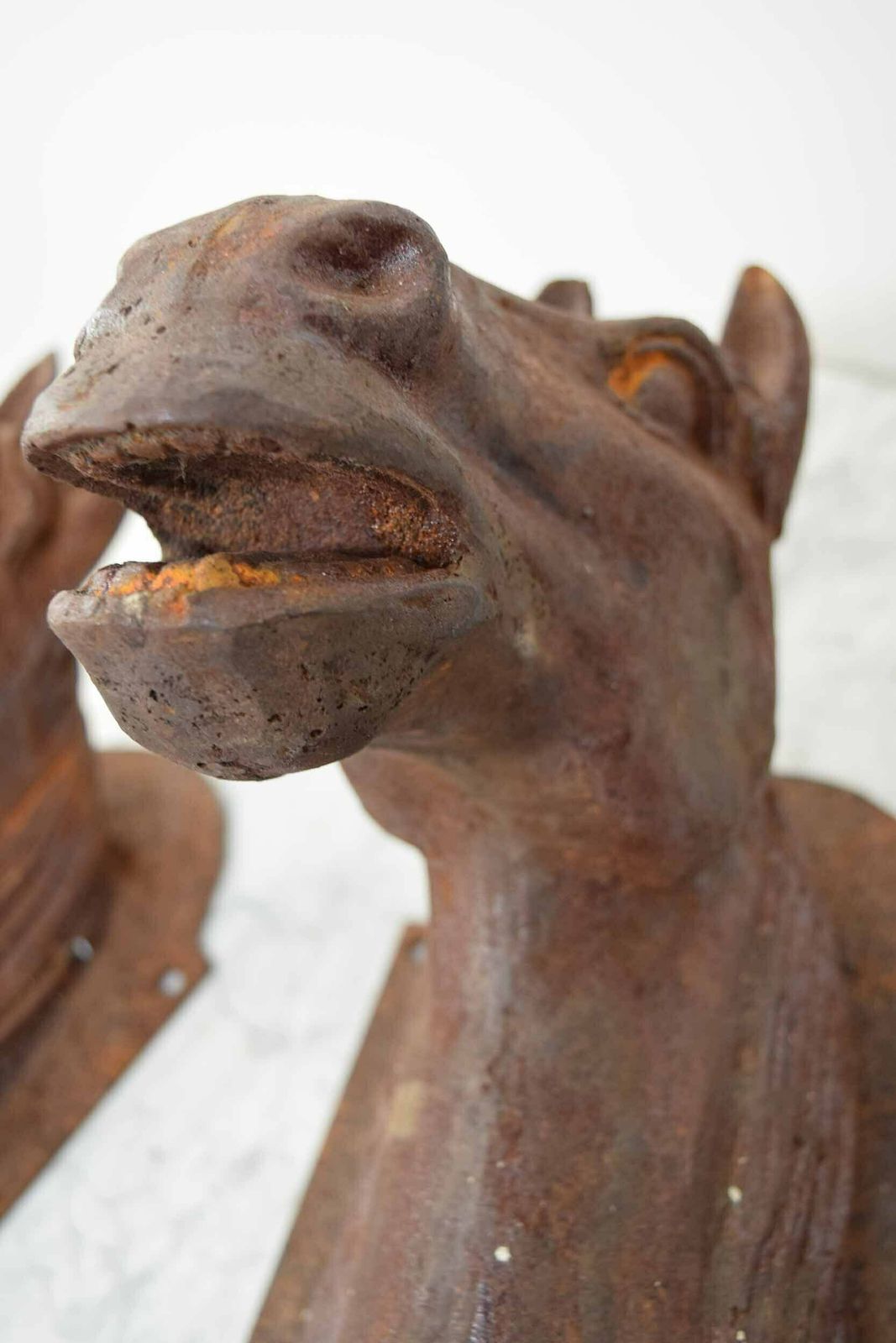 Pair Of Antique French Wall Mounted Cast Iron Horse Heads photo buy