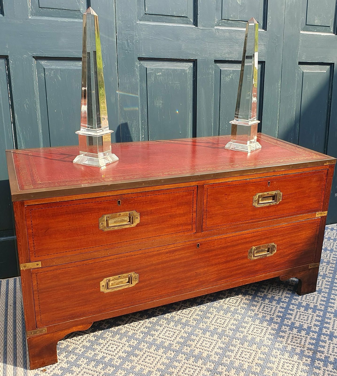 Leather Top Campaign Chest Of Drawers photo vinterior