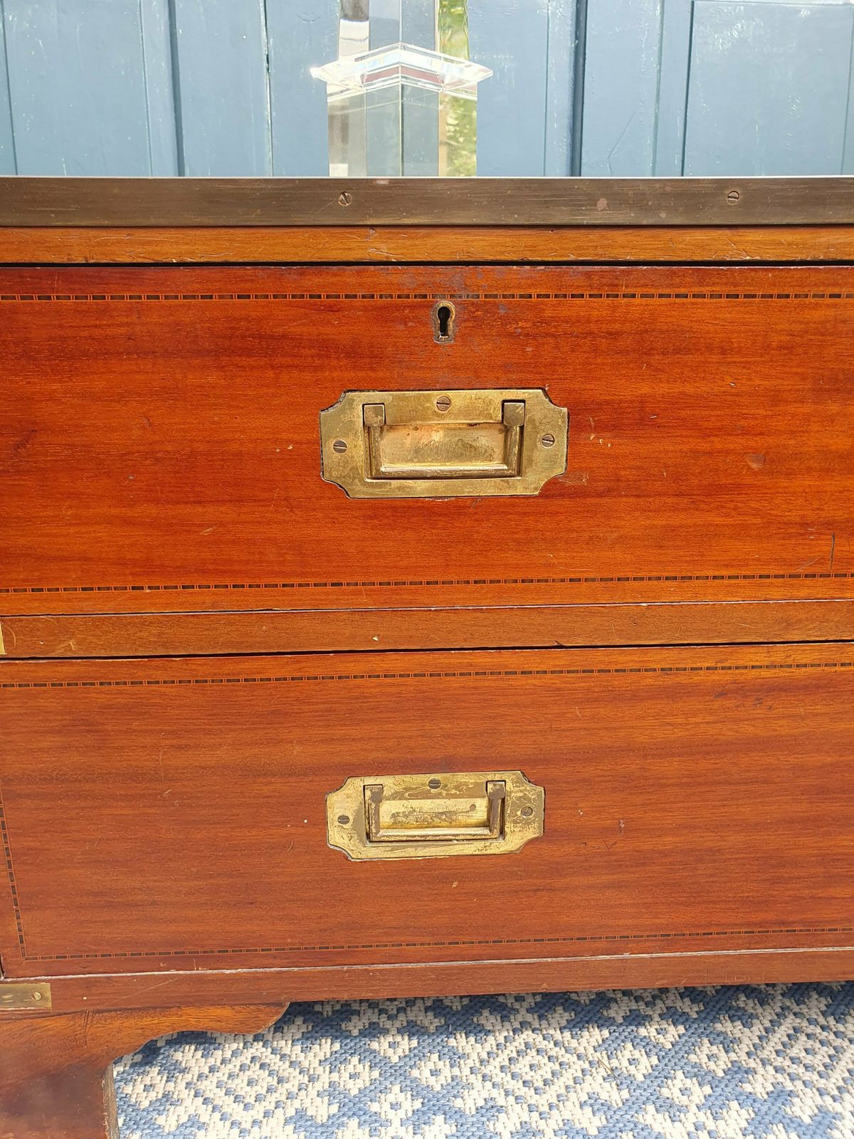 photo for sale Leather Top Campaign Chest Of Drawers