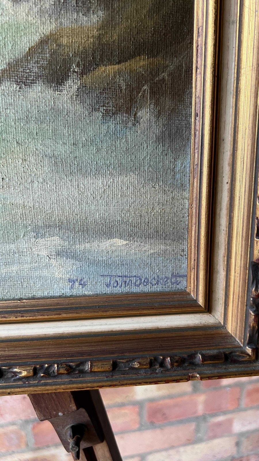 1974 Original Signed And Framed Oil Painting Depicting Sea Waves Bouncing Off Rocks photo for sale