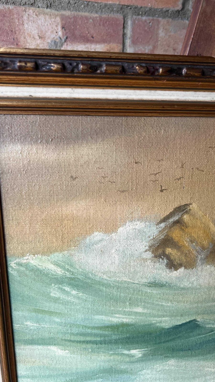1974 Original Signed And Framed Oil Painting Depicting Sea Waves Bouncing Off Rocks photo Art