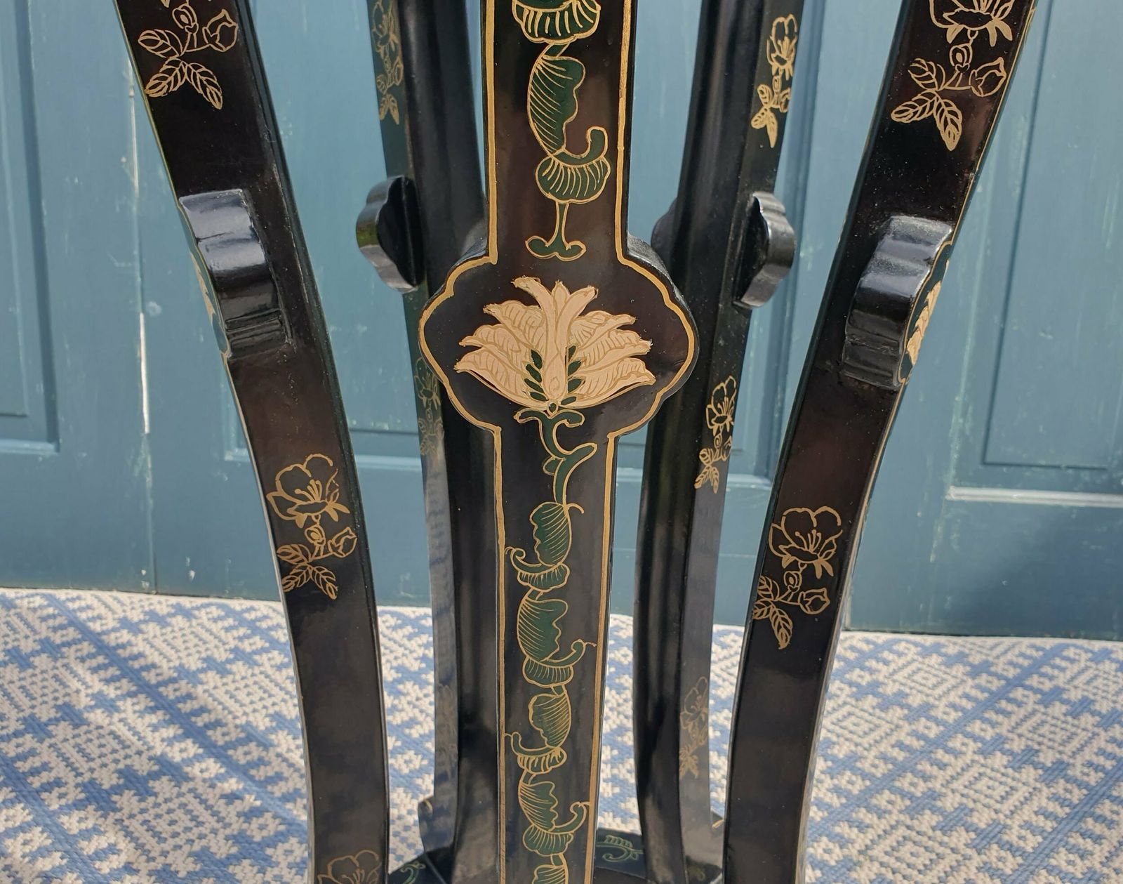Black Lacquered Chinoiserie Jardiniere Stand With Cloisonne Top photo furniture
