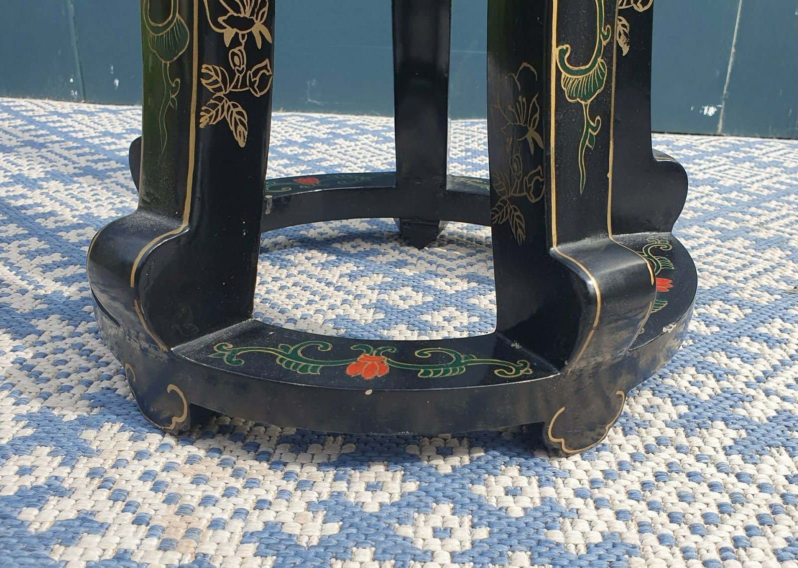Black Lacquered Chinoiserie Jardiniere Stand With Cloisonne Top photo Home Decor