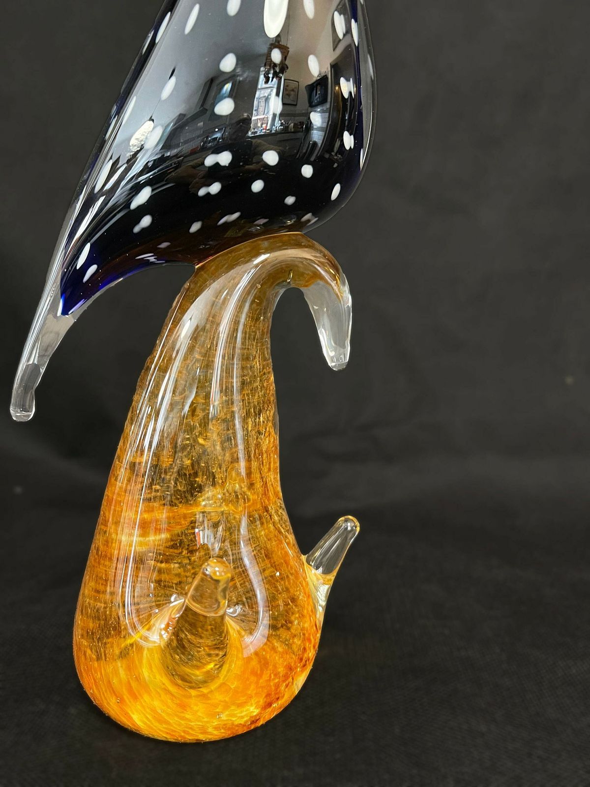 Mid Century Cockerel Rooster Polka Dots Art Glass Bird Figure On Glass Stand photo buy
