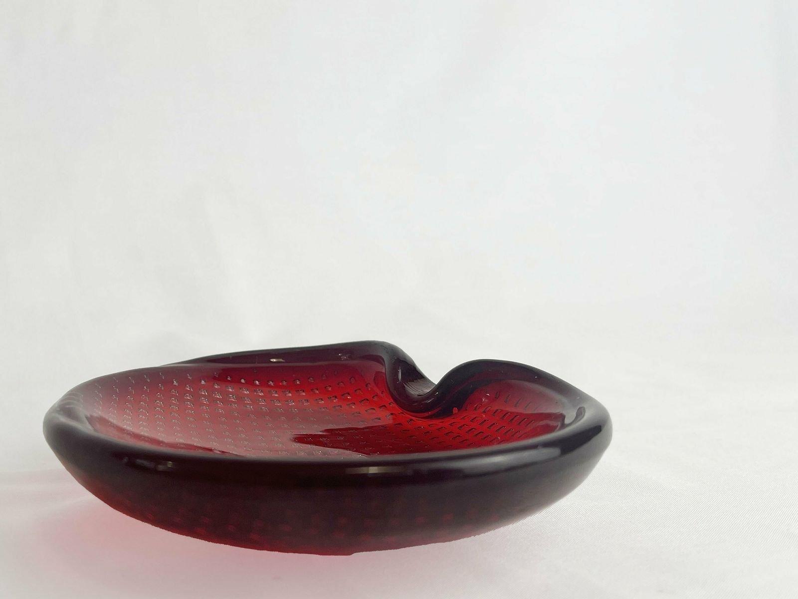 Mid Century Archimede Seguso Vintage Bullicante Murano Ruby Red Glass Bowl/Retro Ashtray. Tight Precise Controlled Bubbles Dish. Italian photo buy
