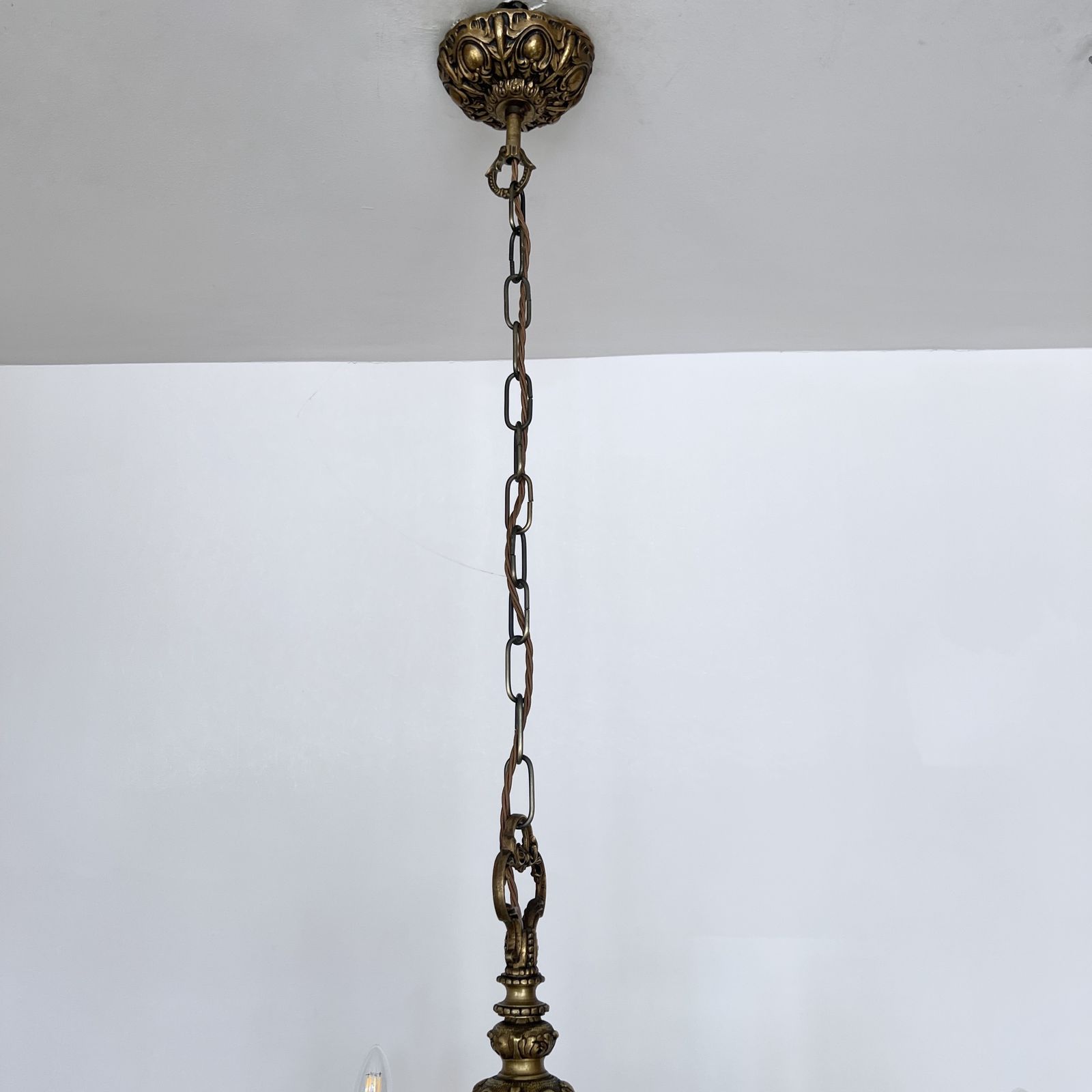 Ornate Cast Brass Chandelier With Three Decorative Swan Neck Arms photo 595.0