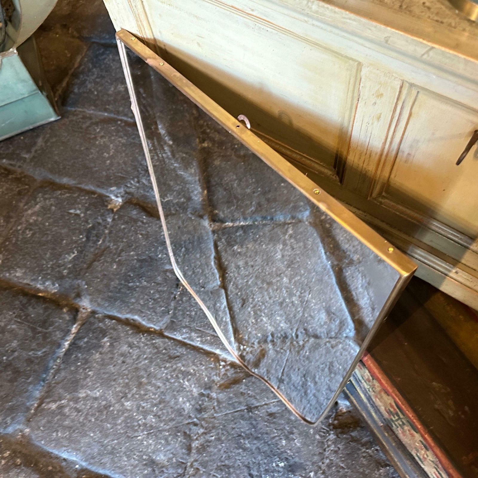 1950s Gio Ponti Style Mid Century Modern Brass Shield Italian Wall Mirror photo buy