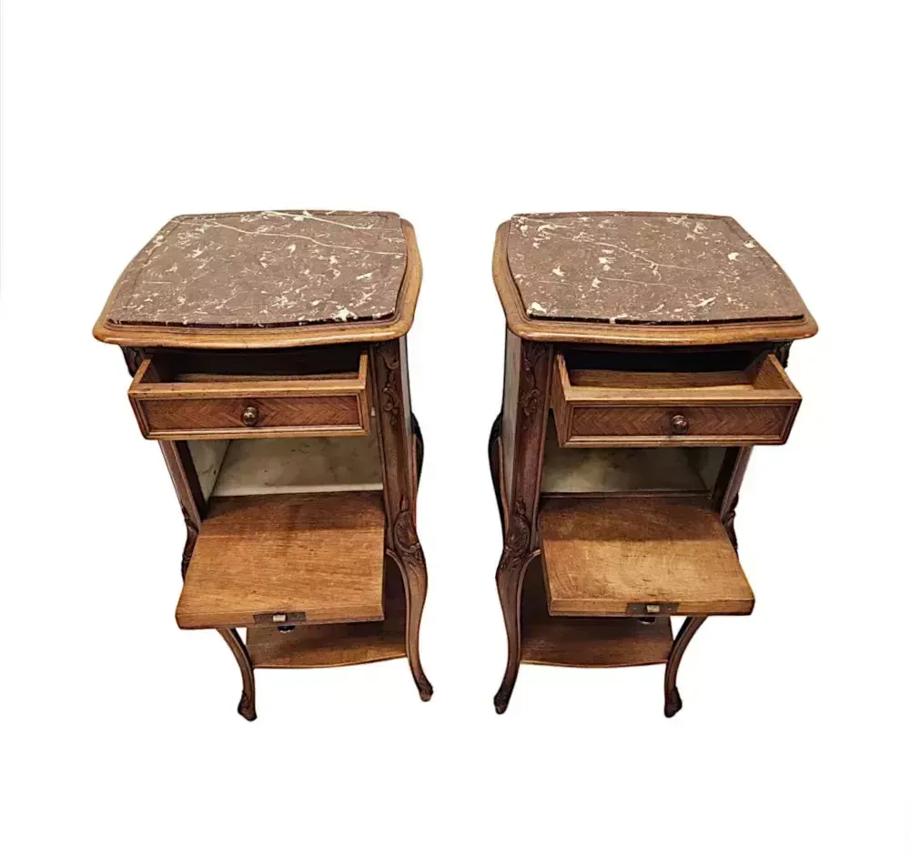 A Stunning Pair Of 19th Century Walnut Marble Top Bedside Cabinets photo 1855.4731