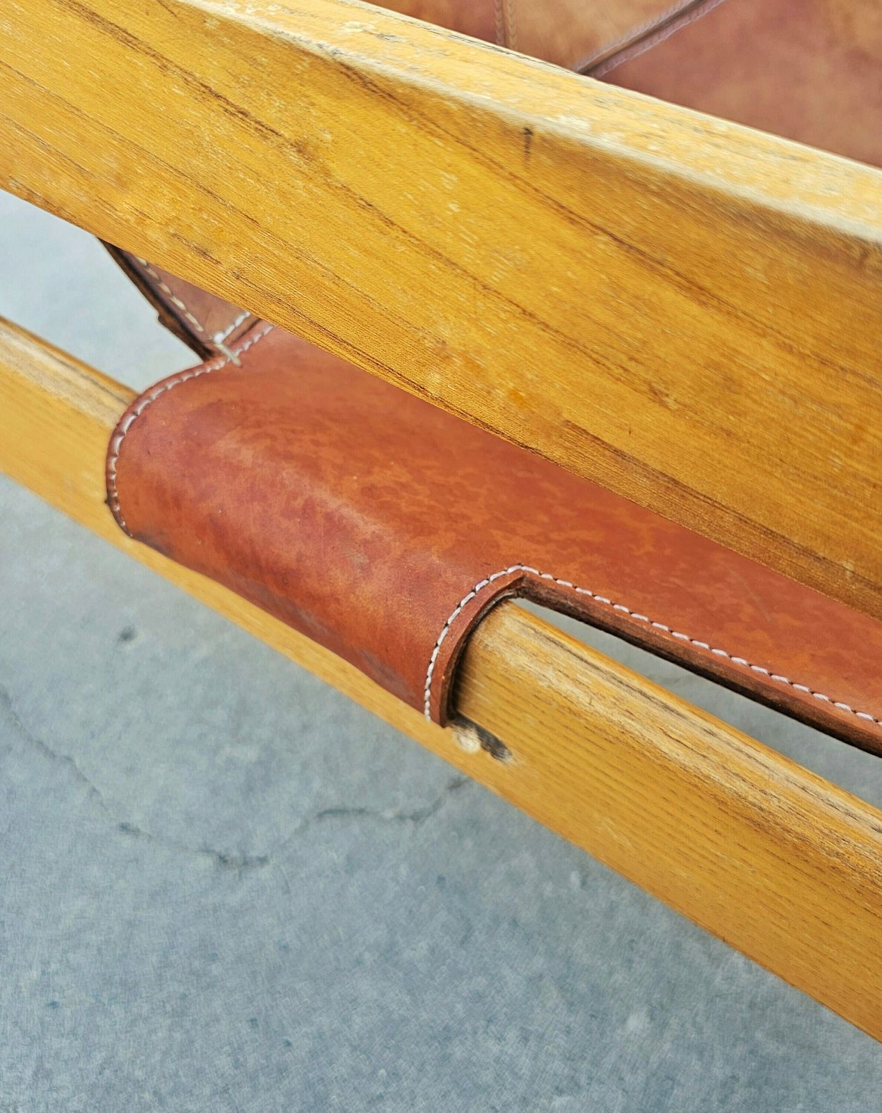 Brazilian Mid Century Modern Cognac Leather Sling Chair With Beautiful Patina // Made In Brazil In 1970s photo 1500.0