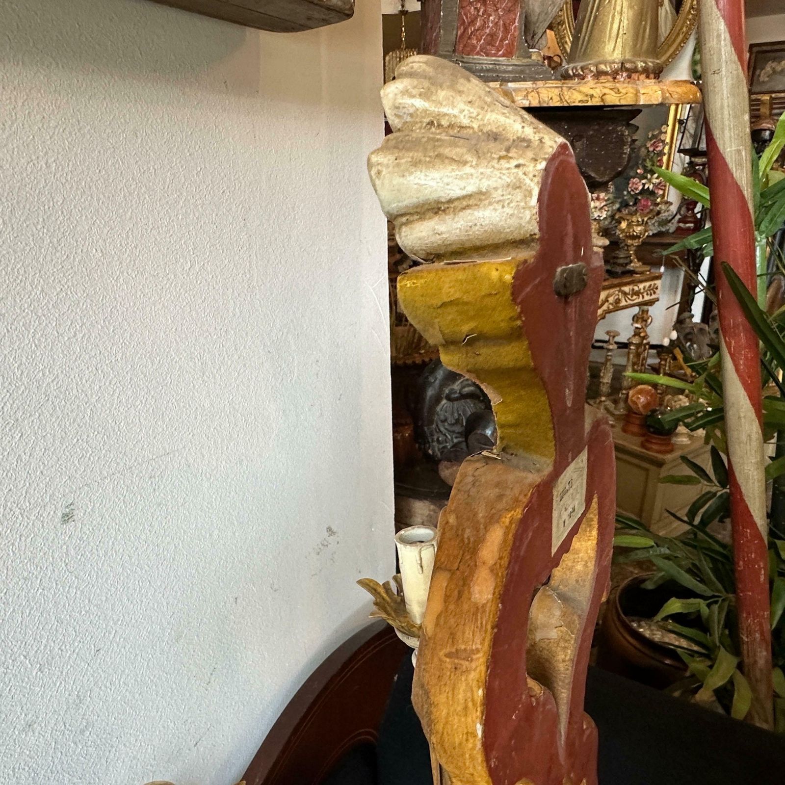 photo for sale 1970s Baroque Style Lacquered Wood And Iron Florentine Big Wall Sconces