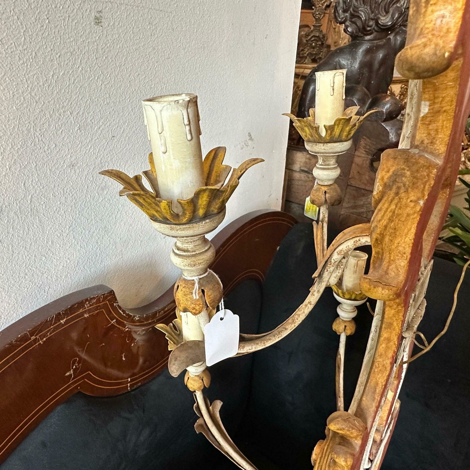Lighting 1970s Baroque Style Lacquered Wood And Iron Florentine Big Wall Sconces photo