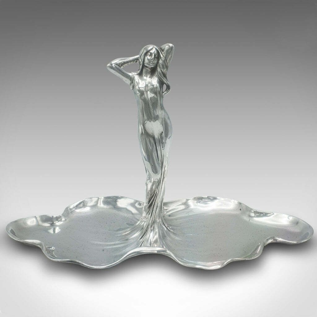 Antique Art Nouveau Centrepiece Figure, German Card Tray, Bonbon Dish, Victorian photo furniture