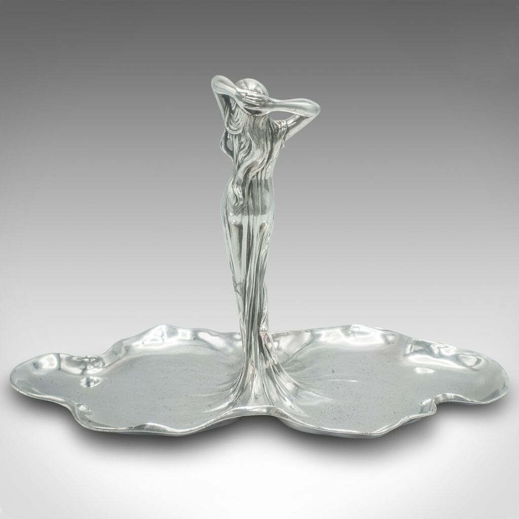 Antique Art Nouveau Centrepiece Figure, German Card Tray, Bonbon Dish, Victorian photo for sale