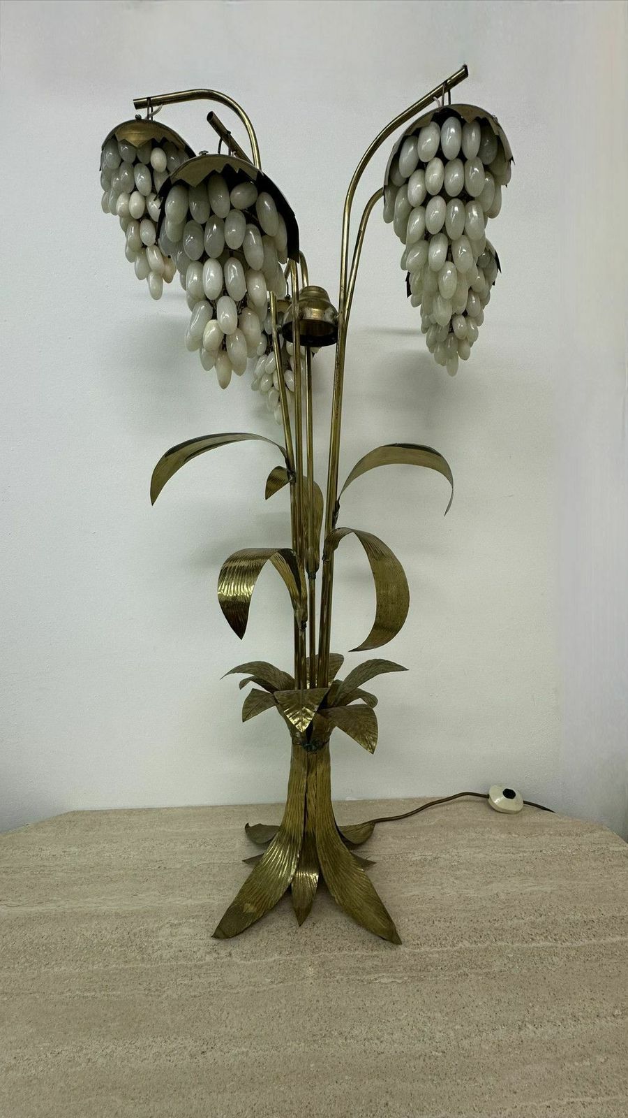 Mid Century Brass Floor Lamp With Alabaster Grapes , 1950s photo for sale