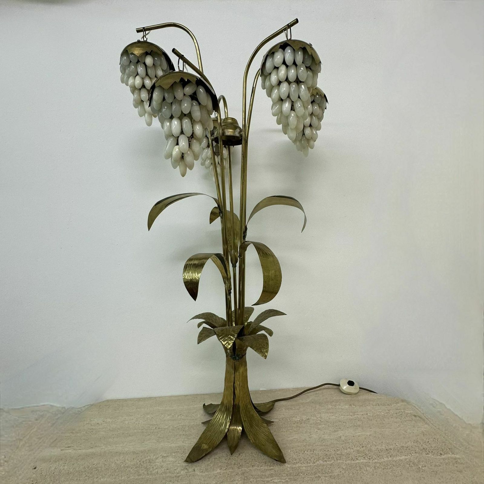 Mid Century Brass Floor Lamp With Alabaster Grapes , 1950s photo Lighting