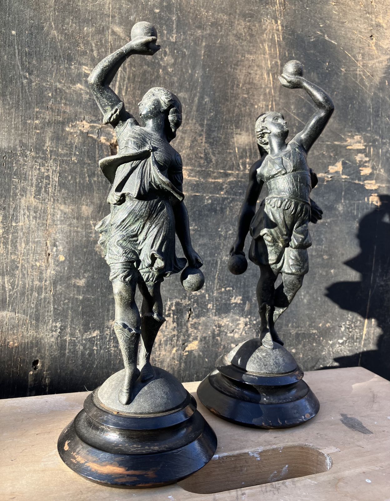 Vintage Pair Of Spelter Grecian Statue Female Figures