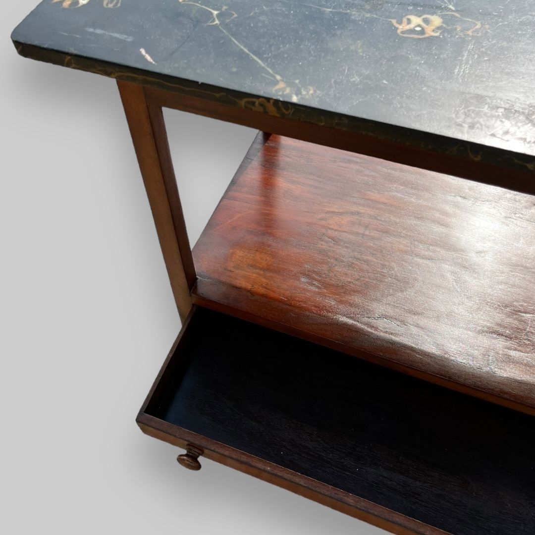 An Edwardian Mahogany Table With A Slate Top With Faux Marble Painted Effect photo for sale