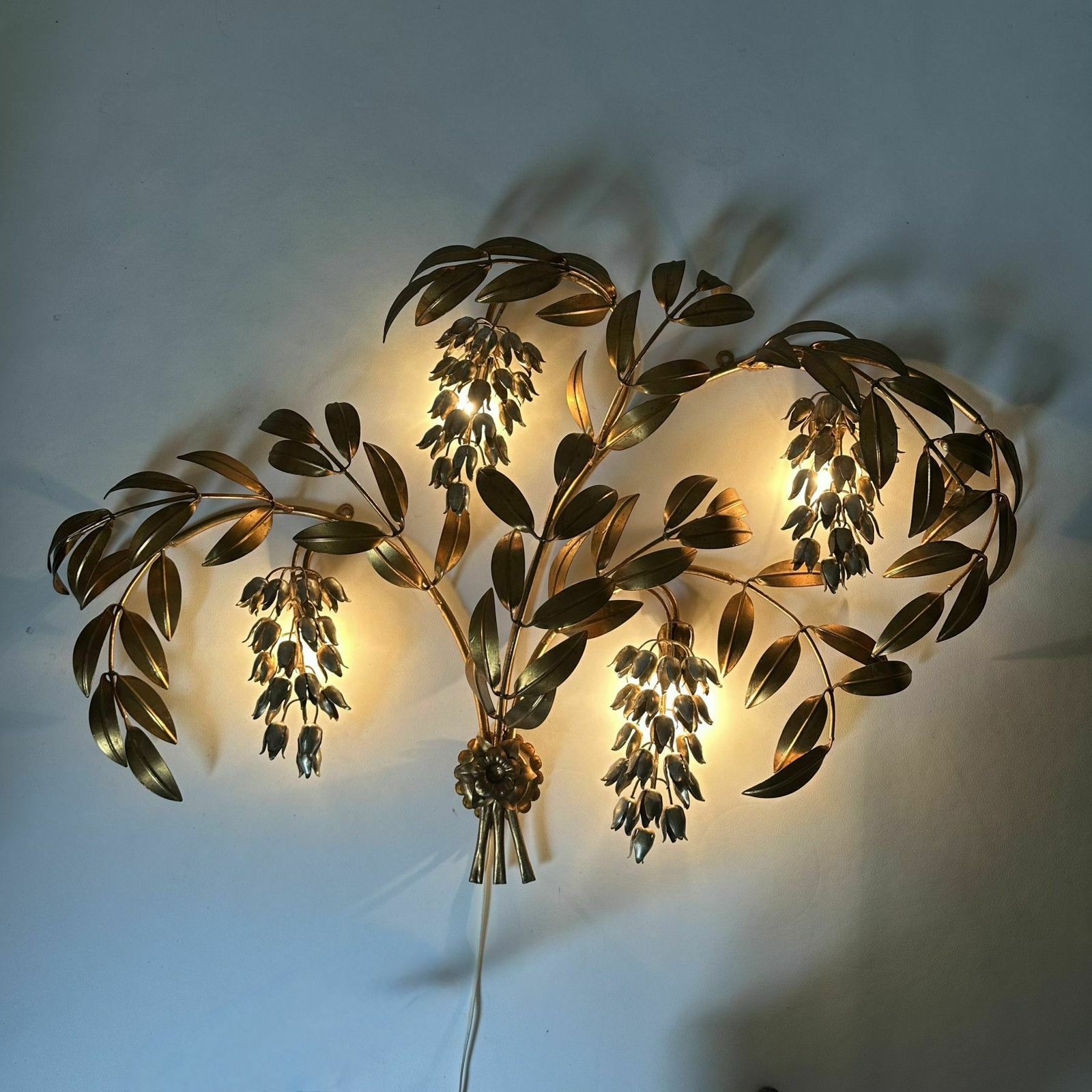 Hans Kögl Wisteria Wall Lamp Gilded Metal , 1970s photo vintage
