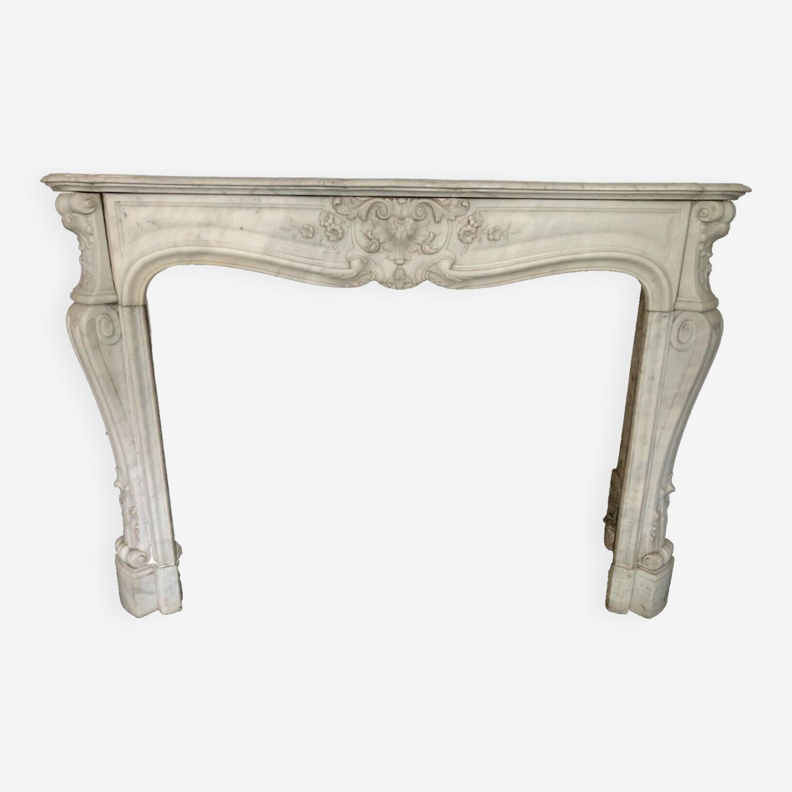 Louis XV Style Fireplace In White Carrara Marble 19th Century