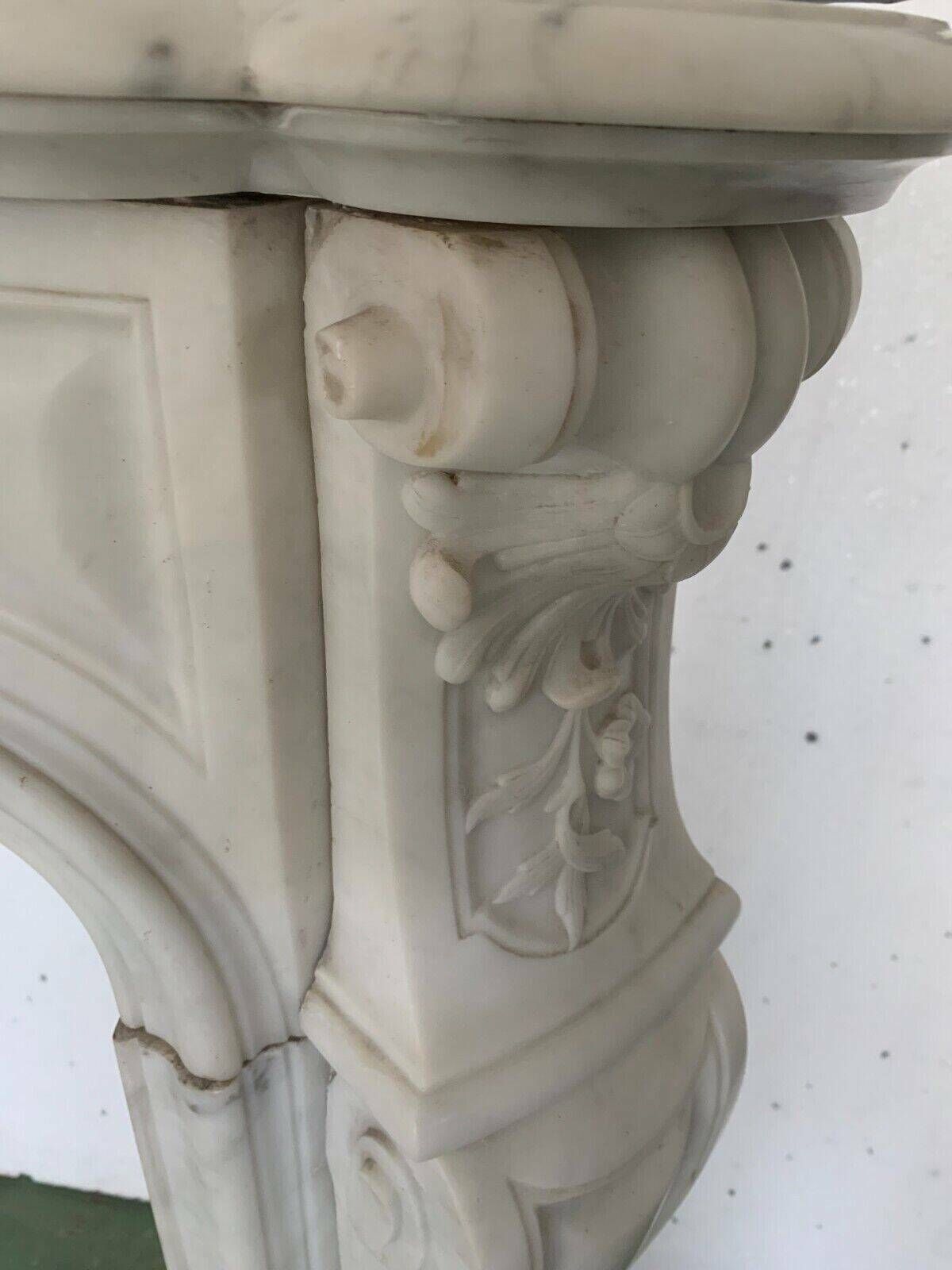 Louis XV Style Fireplace In White Carrara Marble 19th Century photo vintage