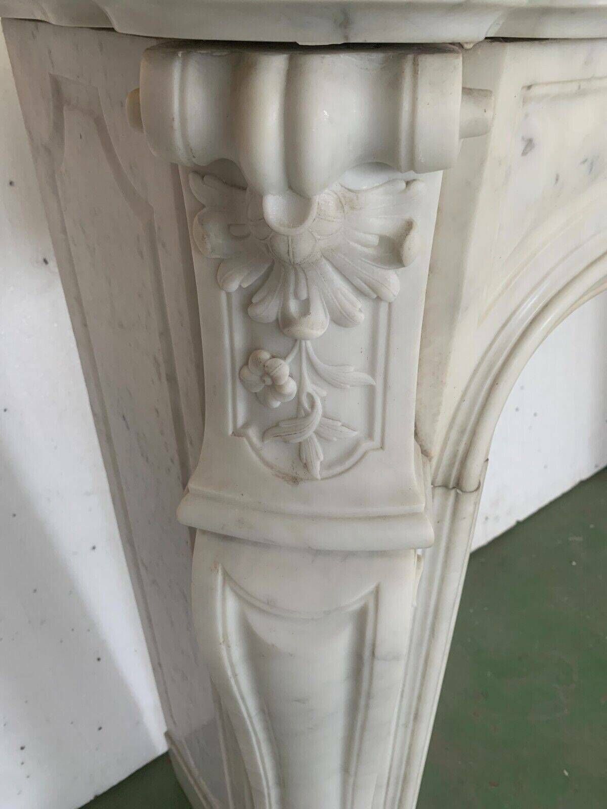 photo buy Louis XV Style Fireplace In White Carrara Marble 19th Century