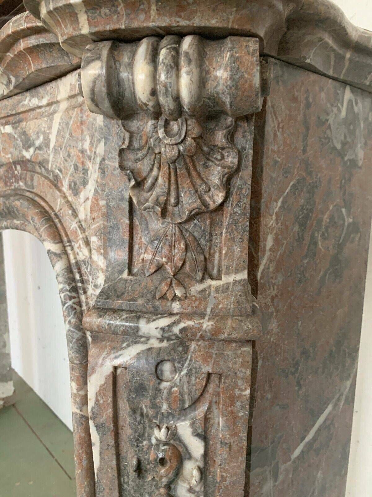 Louis XV Style Fireplace In Red Breche Marble 19th Century photo vintage