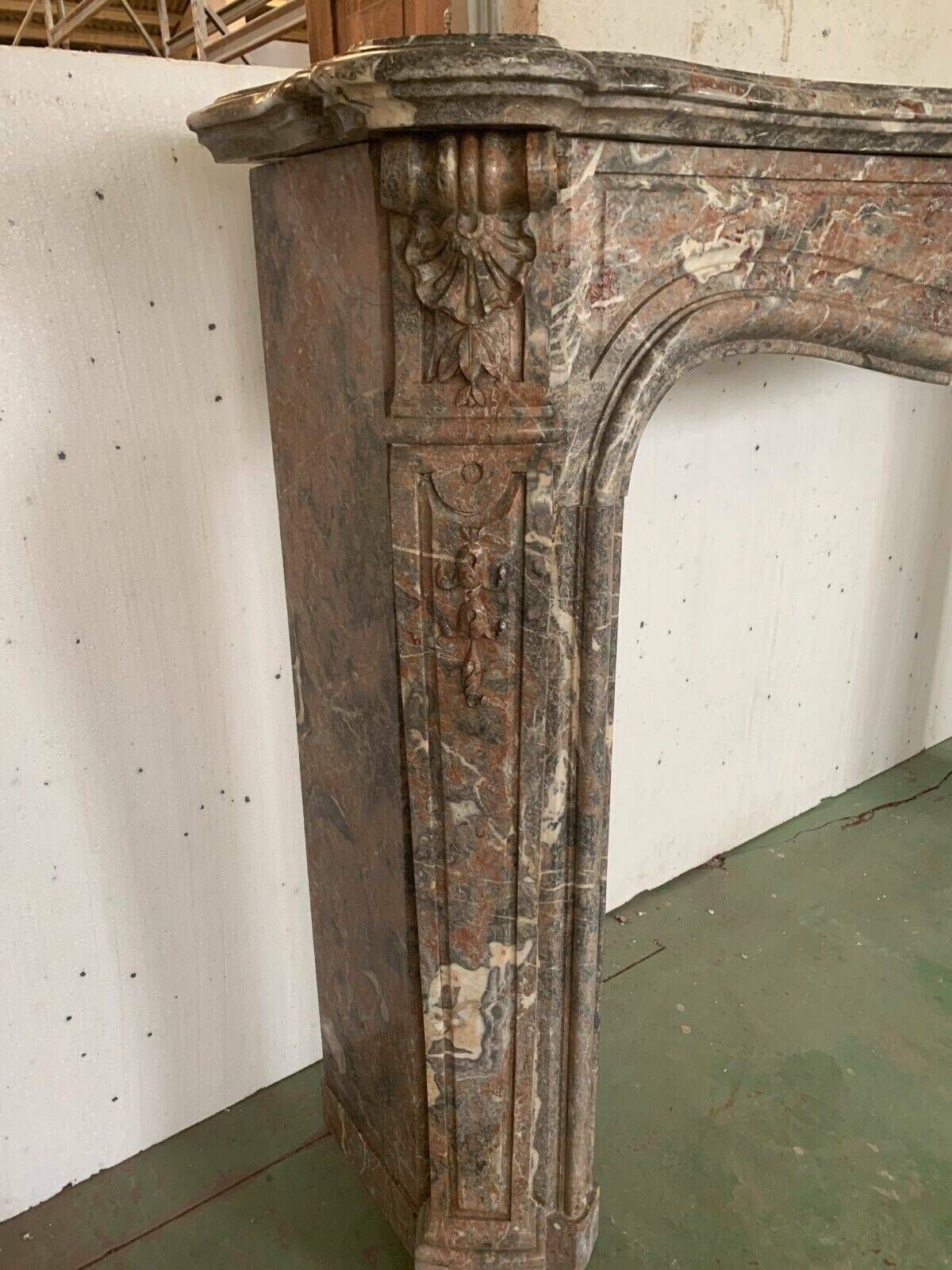 photo for sale Louis XV Style Fireplace In Red Breche Marble 19th Century