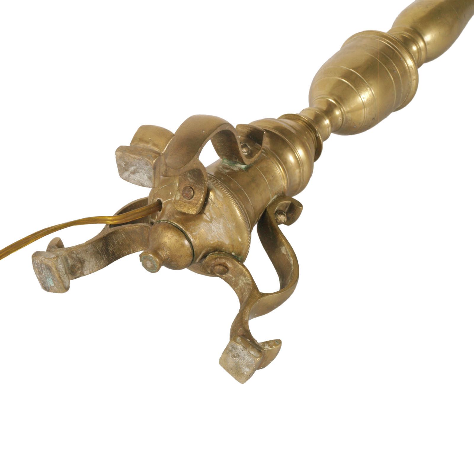 18th Century Antique Lampholder Candelabrum In Gilt Brass With Tripod Stand photo vintage