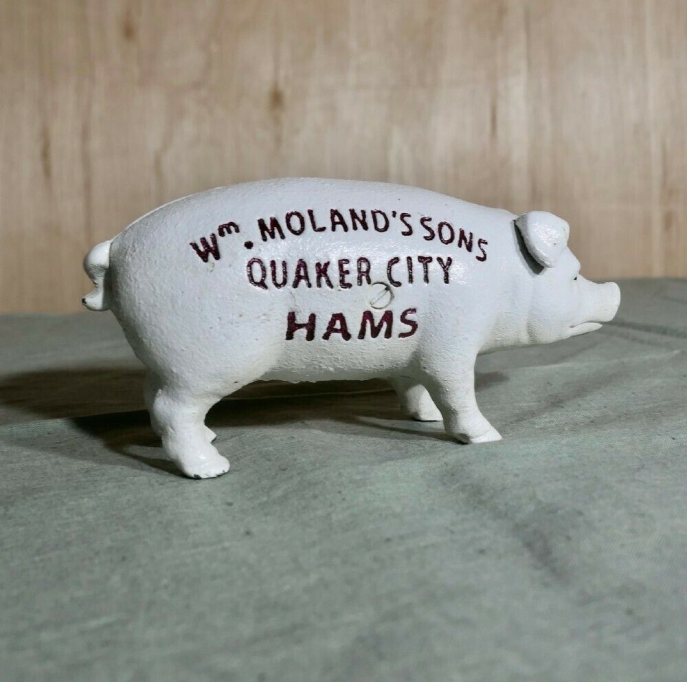 Cast Iron Piggy Bank Advertising Wm Moland's Sons Quaker City Hams photo Art