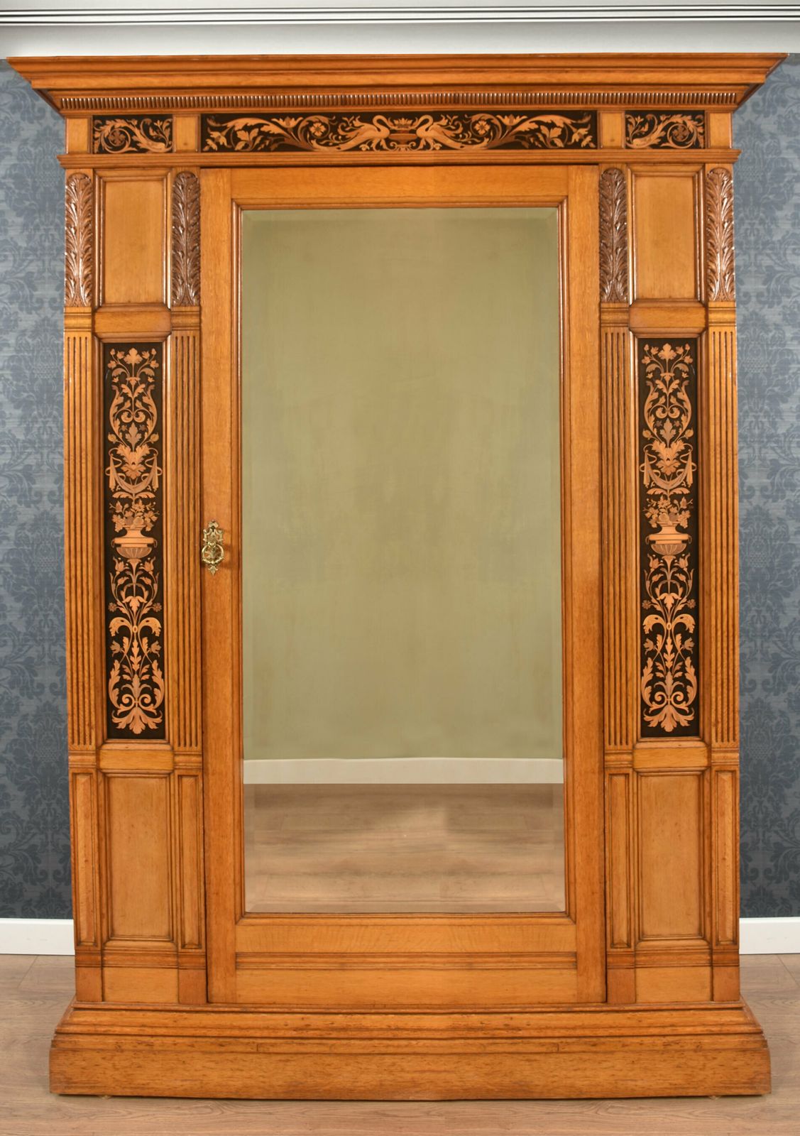Gillows Of Lancaster Marquetry Inlaid Oak Wardrobe
