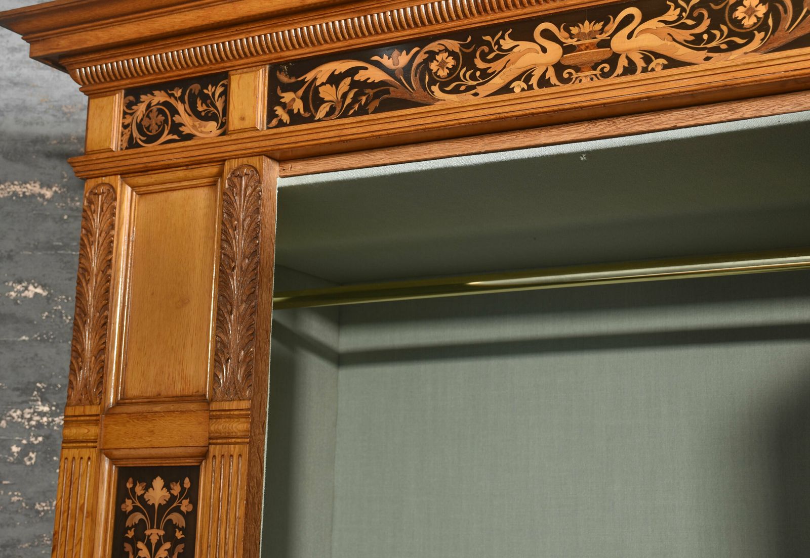 photo for sale Gillows Of Lancaster Marquetry Inlaid Oak Wardrobe