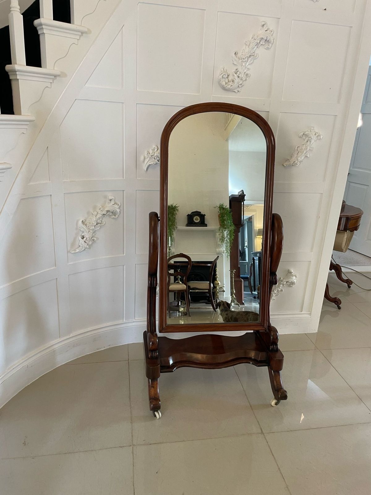 Antique 19th Century Quality Mahogany Cheval Mirror photo vinterior