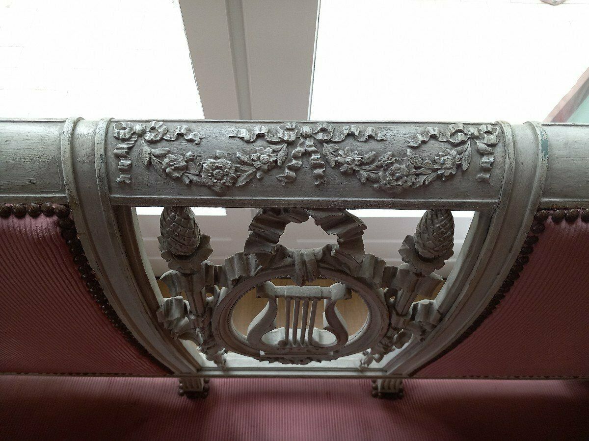 Louis XVI Style Bench Lyre Decor Pink Velvet photo 970.0