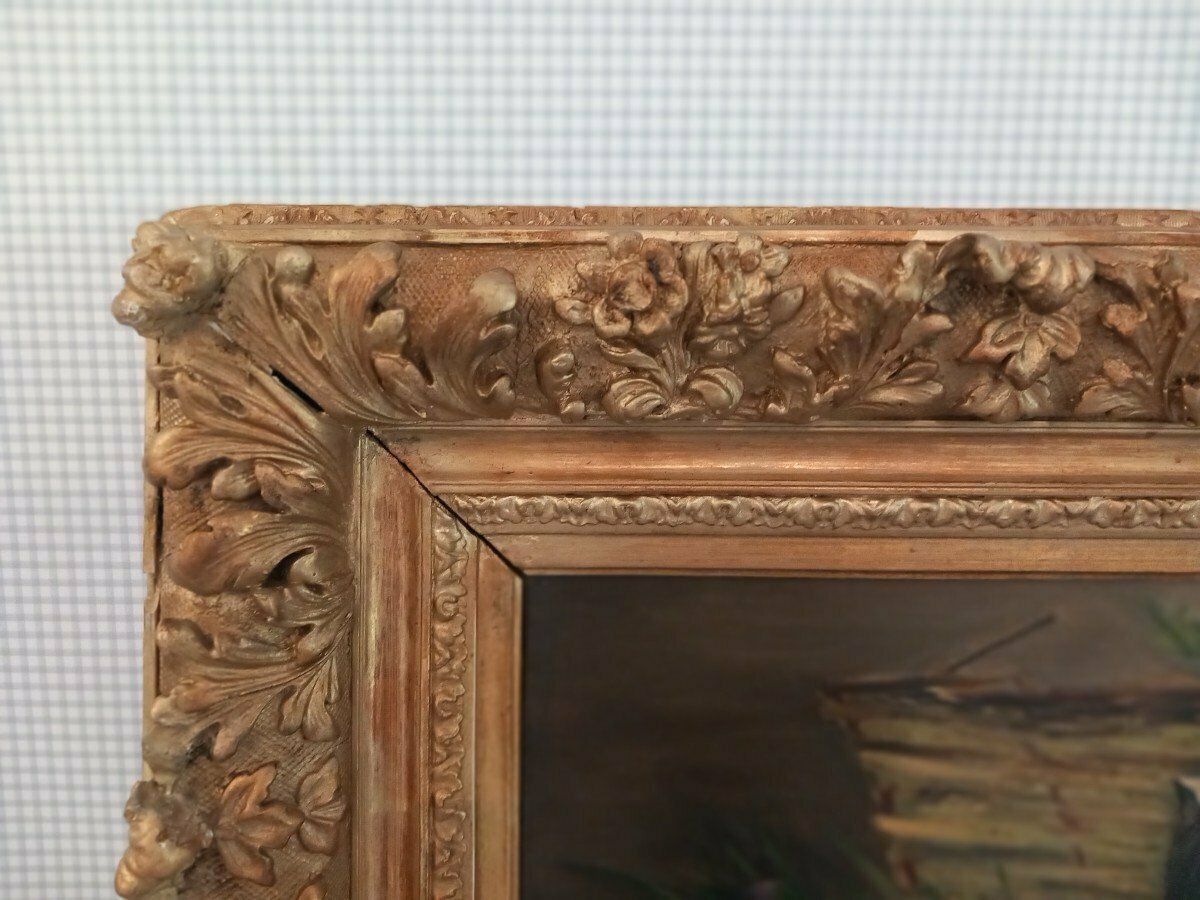 Oil Painting On Canvas Representing Four Kittens Signed Léon Huber photo furniture