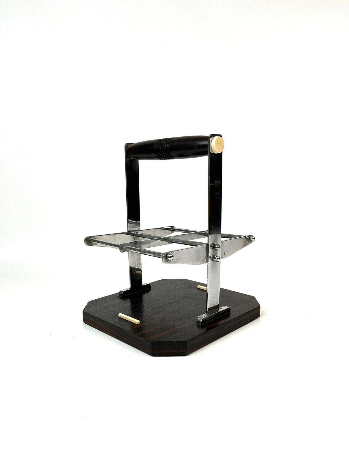 Rare Art Deco Rosewood Chrome Wine Bottle Carrier Holder Barware France 1930