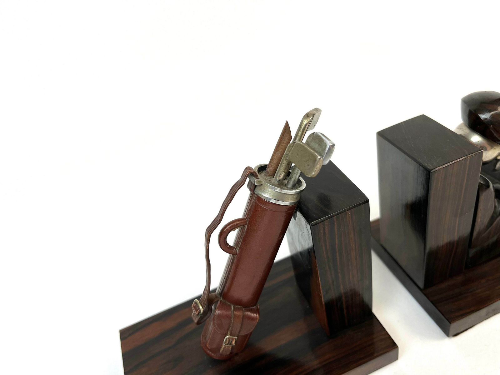 Rare Avant Garde Art Deco Rosewood Golf Bookends Artist Hand Made France 1930 photo for sale