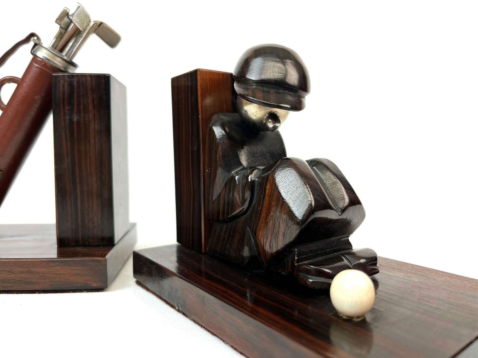 Rare Avant Garde Art Deco Rosewood Golf Bookends Artist Hand Made France 1930 photo vinterior