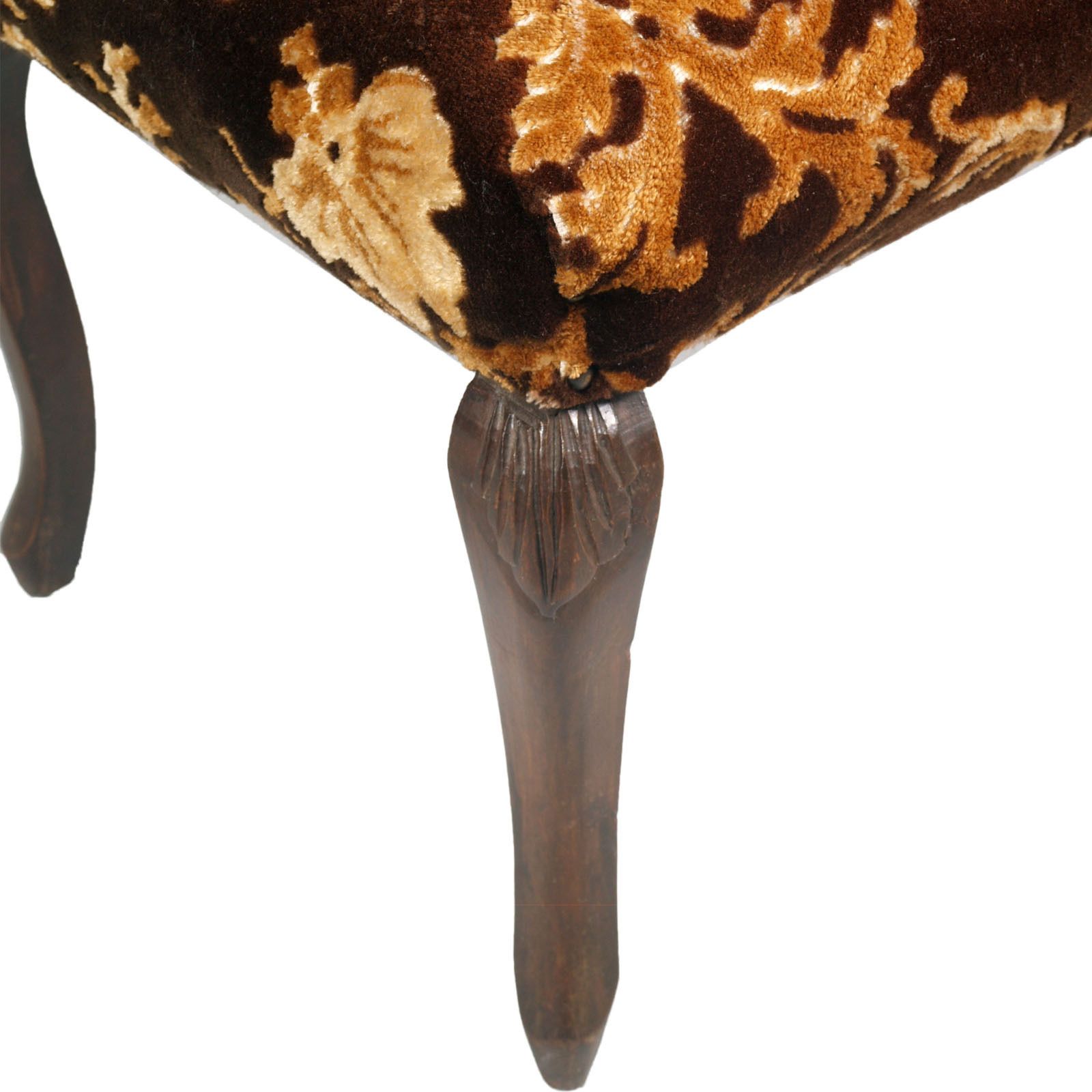 Art Nouveau Venetian Bedroom Chairs With Footrest With Precious Damask Upholstery, Hand Carved Walnut photo for sale