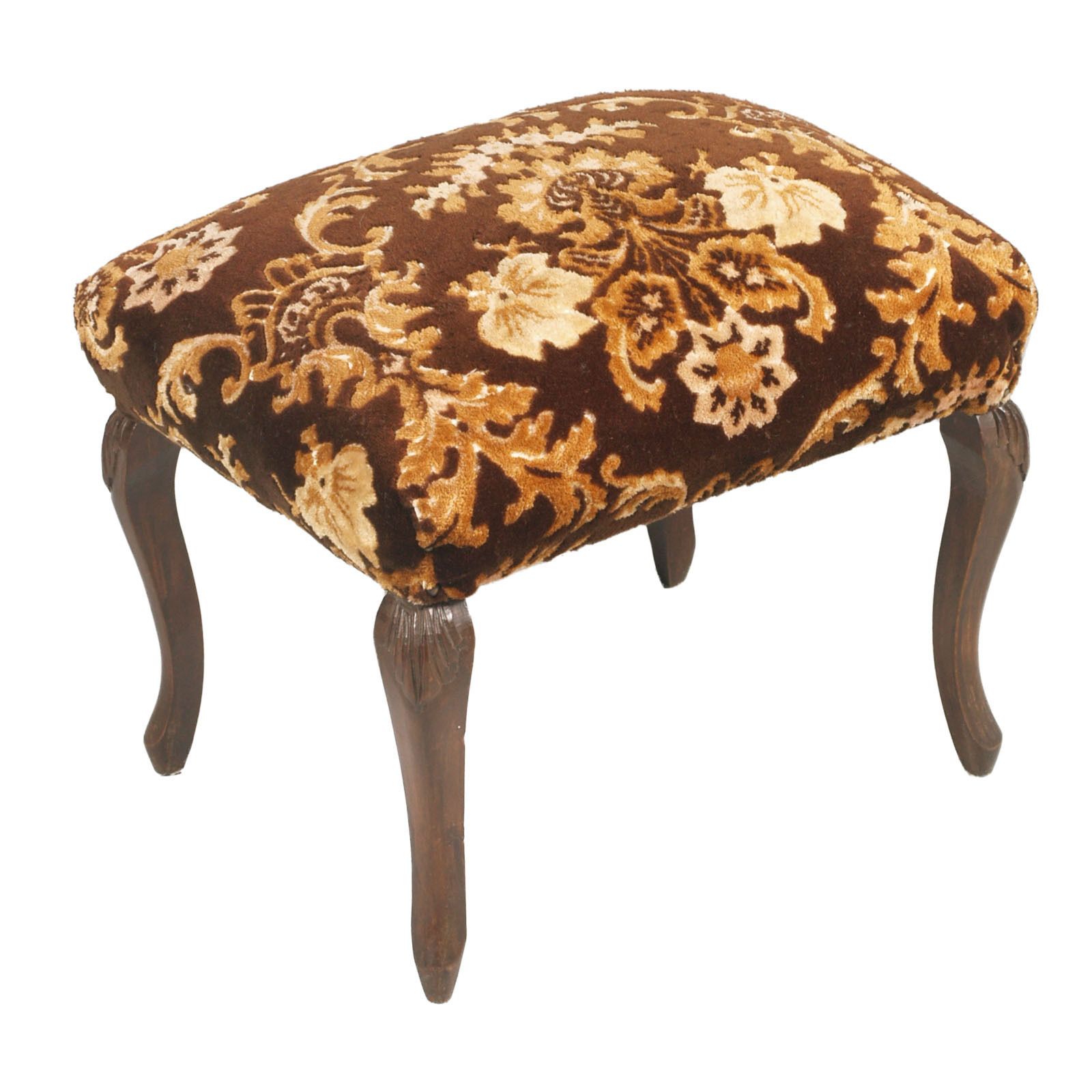 Furniture Art Nouveau Venetian Bedroom Chairs With Footrest With Precious Damask Upholstery, Hand Carved Walnut photo