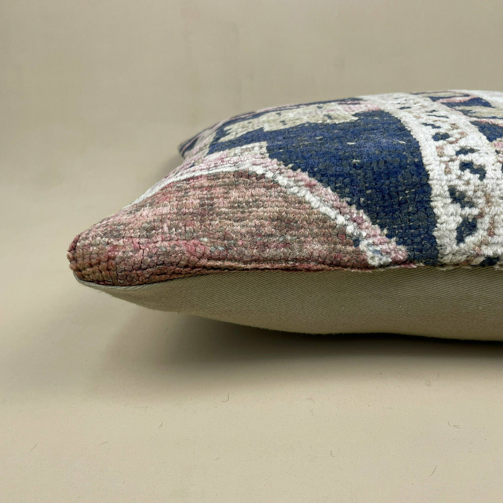 Antique Kilim Cushion Turkish Pillow Feather Filled Handwoven Abstract Blue Pink Beige photo for sale