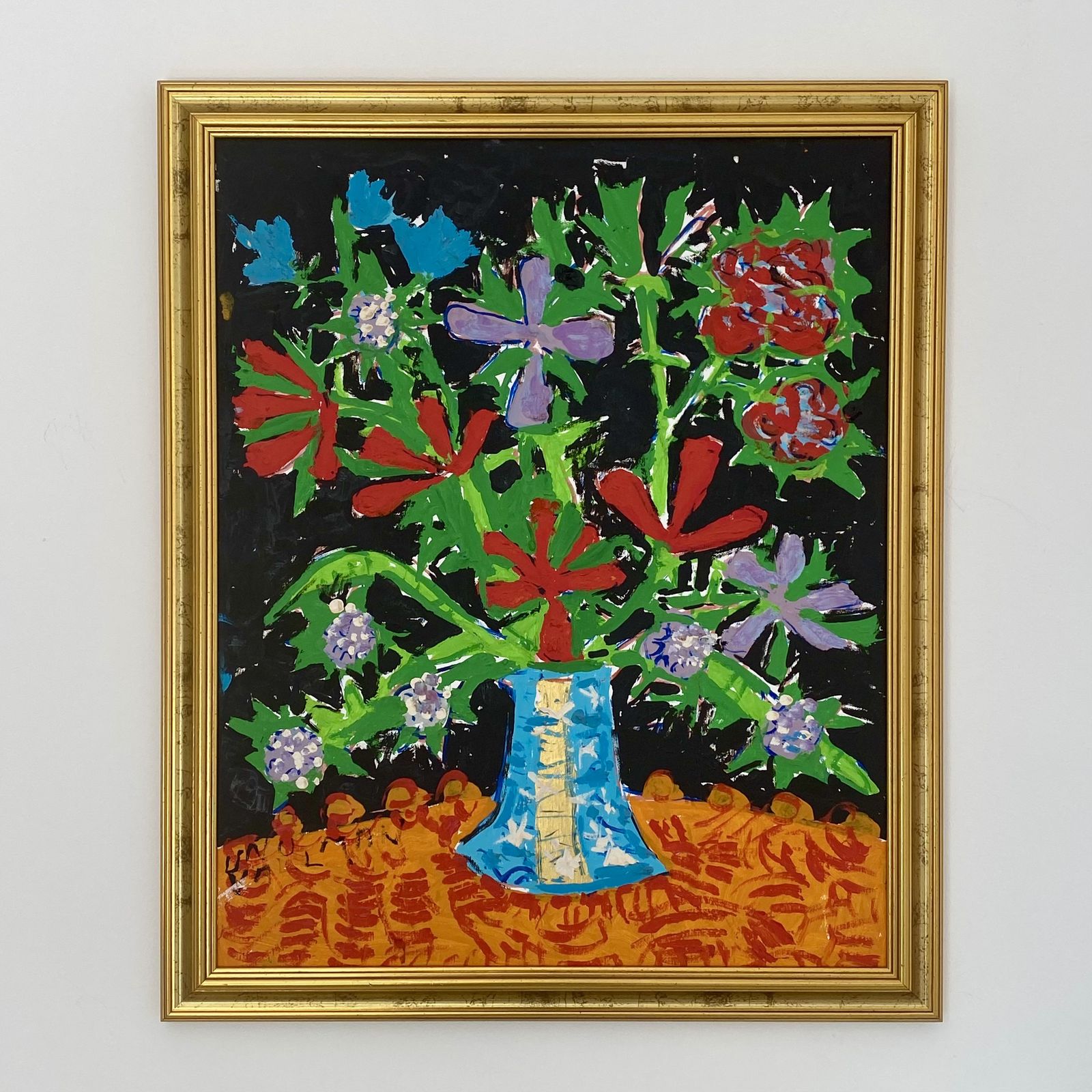 Swedish Mid Century Still Life With Flowers Painting By Uno Vallman