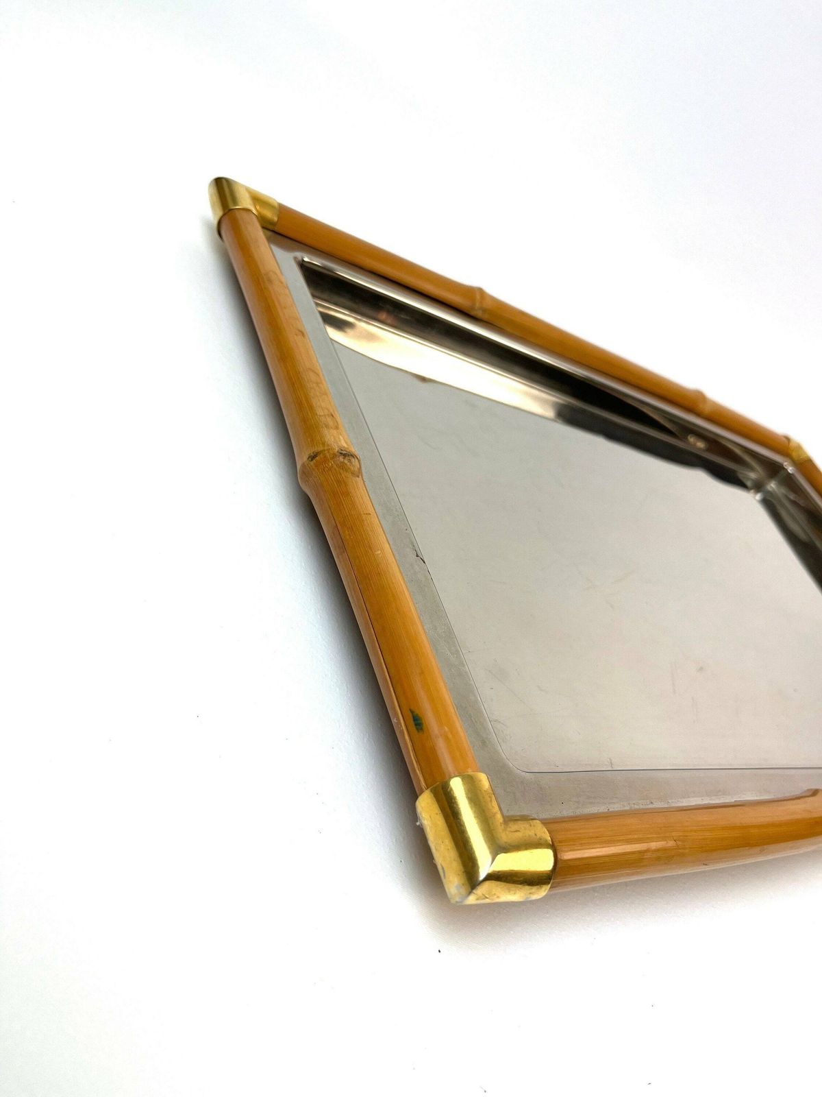 Stunning Mid Century Bamboo And Chrome Hollywood Regency Serving Tray Italy 1960 Crespi Age photo vinterior