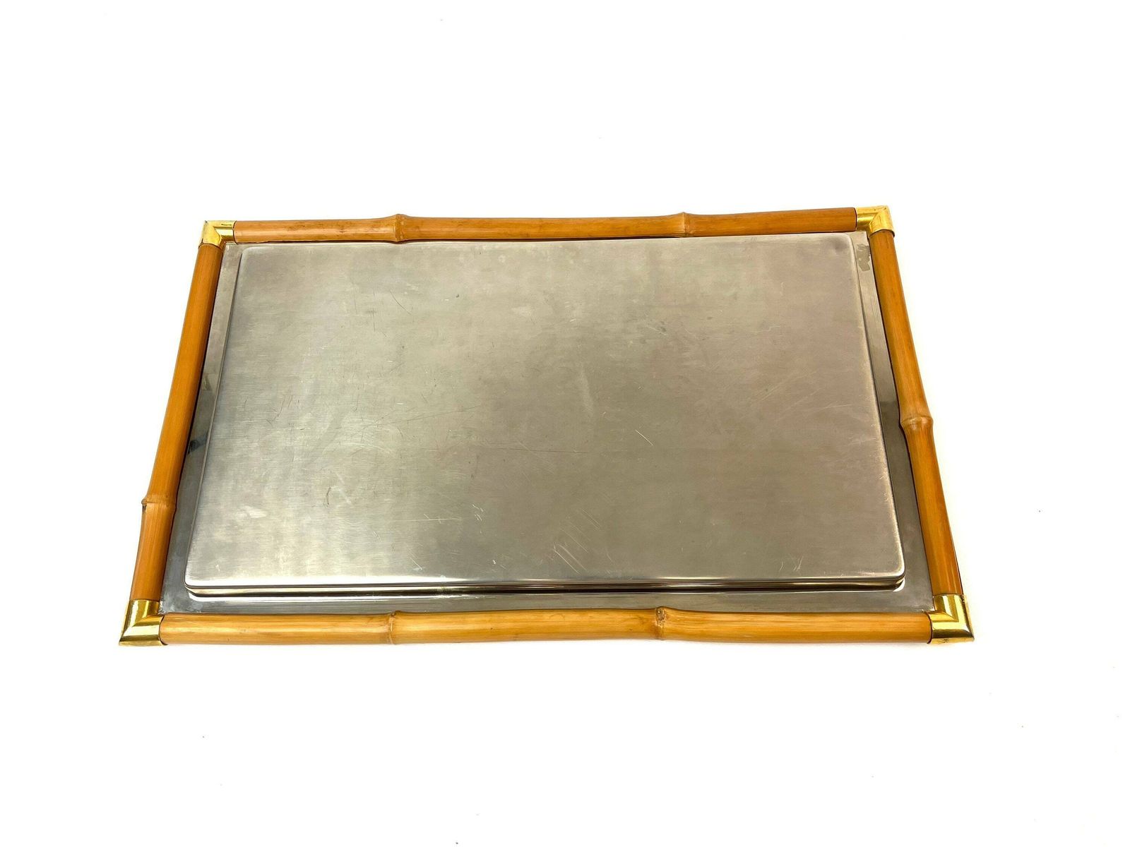 Stunning Mid Century Bamboo And Chrome Hollywood Regency Serving Tray Italy 1960 Crespi Age photo buy