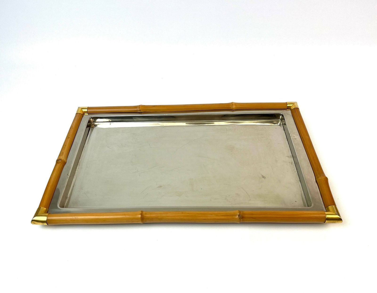 photo for sale Stunning Mid Century Bamboo And Chrome Hollywood Regency Serving Tray Italy 1960 Crespi Age