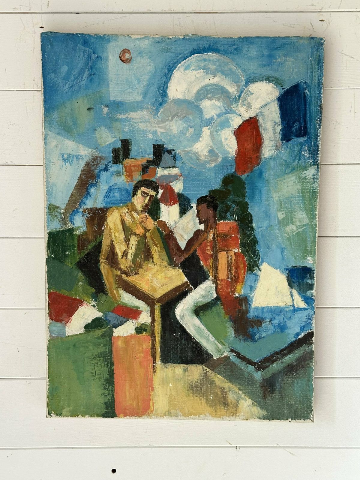 French Vintage Oil Painting ‘Conquest Of The Air’ photo for sale