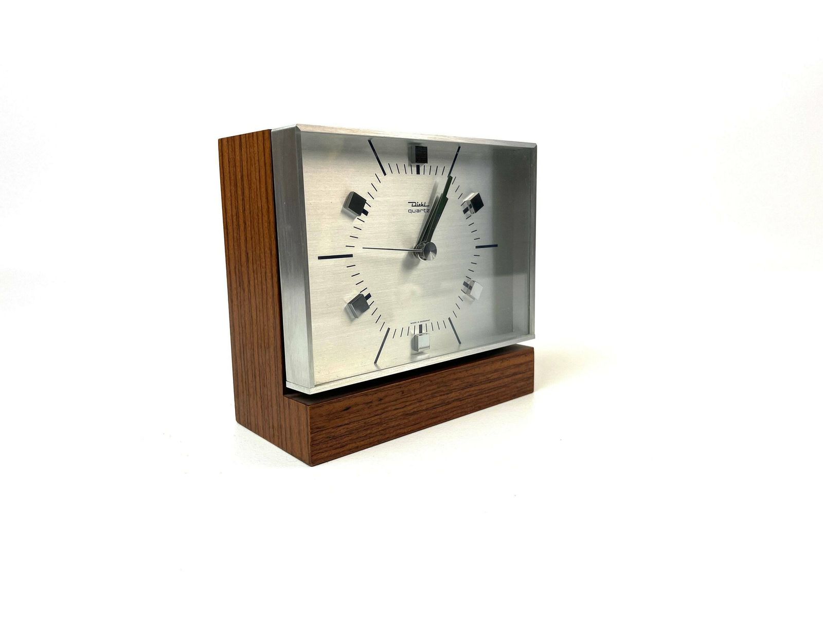 Rare Mid Century Desk Clock Teak & Brushed Metal By Diehl Eames Age 1960 photo for sale